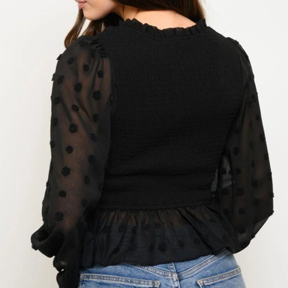 Contemporary Smock Long Sleeved Blouse Top Black - Picture 3 of 5